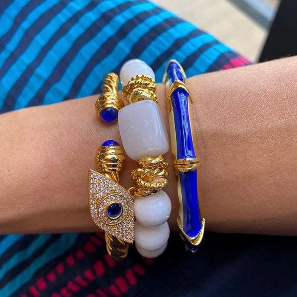 Cuff Lilac Bracelet | Handcrafted 22K Gold Tone | Enameled Luxury Jewelry - Picture 3 of 11